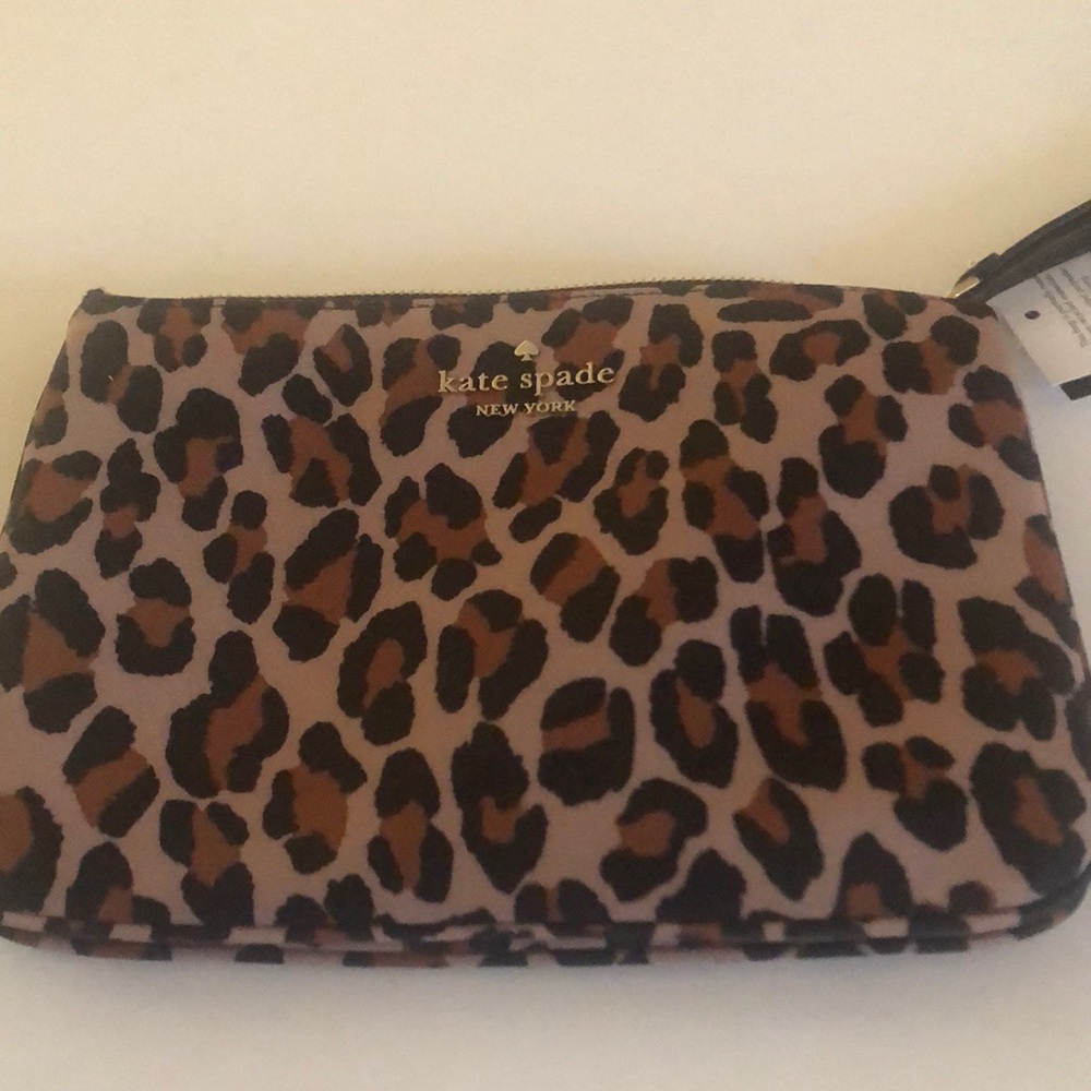 kate spade Leopard Print Zip Pouch in Brown and Black